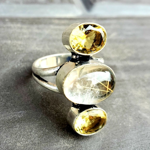 New Golden Rutile and Citrine 925 Silver Ring. - Picture 15 of 16